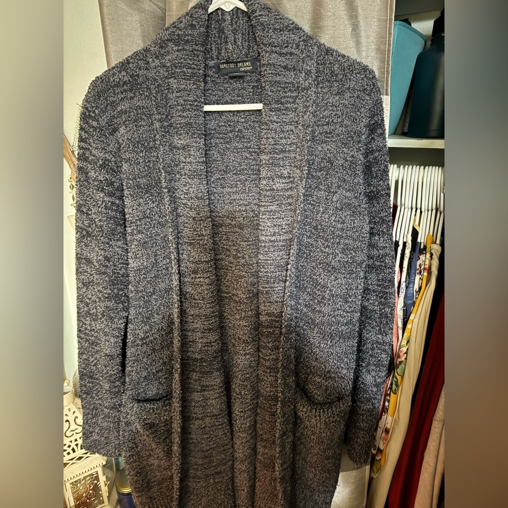 Barefoot Dreams cardigan beautiful smokey blue gray heathered color